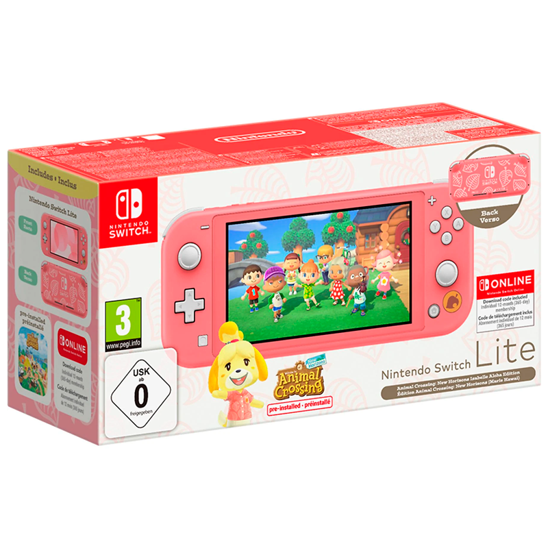 NINTENDO SWITCH LITE CORAL + ANIMAL CROSSING NEW HORIZONS + 12 MESES NSO