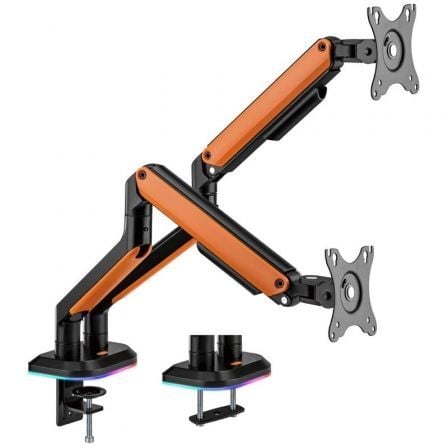 Suporte de mesa para jogos Aisens DT32TSR-251 com contrapeso para 2 monitores e TV/ Giratório/ Inclinável/ Até 9 kg/ Com iluminação RGB