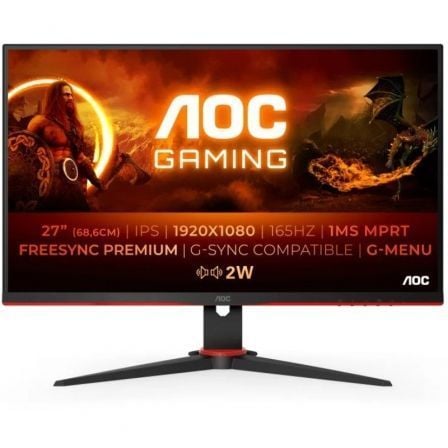 AOC Gaming 27G2SPAE/BK - G2 Series - monitor LED - gaming - 27\1 - 1920 x 1080 Full HD (1080p) @ 165 Hz - IPS - 250 cd/m² - 1000:1 - 1 ms - 2xHDMI, VGA, DisplayPort - altavoces - negro, rojo