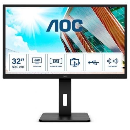 AOC Q32P2 - Monitor LED - 31.5\1 - 2560 x 1440 QHD @ 75 Hz - IPS - 250 cd/m² - 1000:1 - 4 ms - 2xHDMI, DisplayPort - altavoces - negro