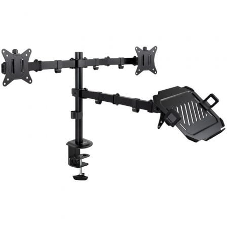 TooQ DB1202TN-B Suporte de secretária para 2 monitores e 1 computador portátil/giratório/inclinável/até 9 kg