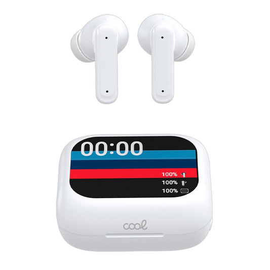 COOL STEREO BLUETOOTH EARBUDS LCD AMBIENT WHITE HEADPHONES