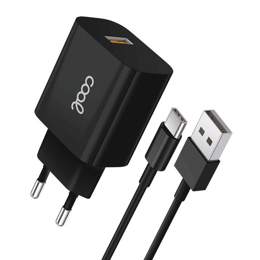 COOL CARGADOR RED CONECTOR TIPO-C (2.4 AMP) UNIVERSAL KIT 2 EN 1 NEGRO