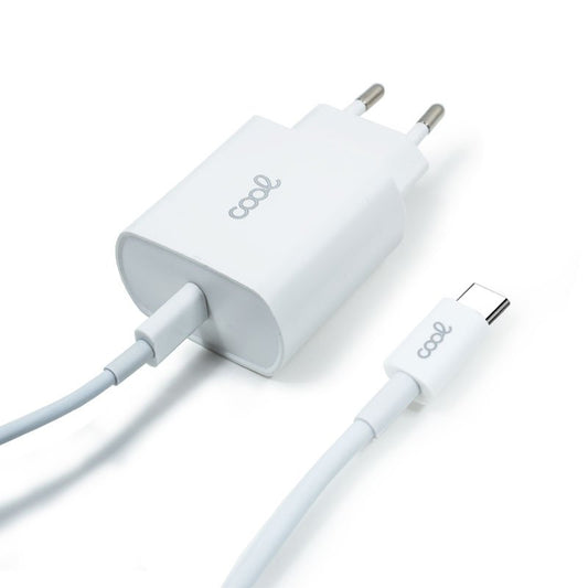 COOL CARGADOR RED ENTRADA TIPO-C PD + CABLE TIPO C 1,2 METROS (20W)