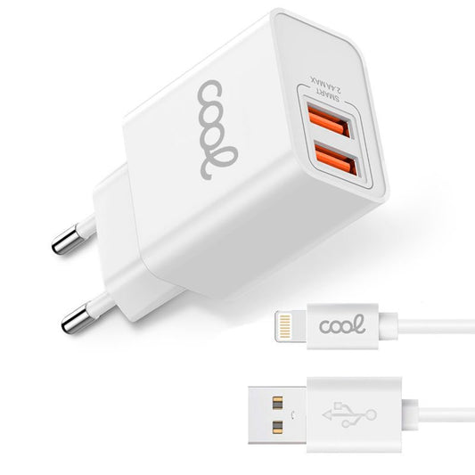 COOL CARGADOR RED IPHONE 2 X USB + CABLE LIGHTNING 1,2M (2.4 AMP)