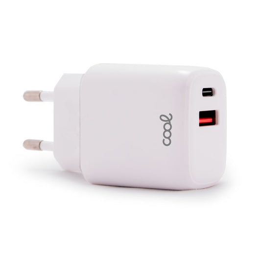COOL CARGADOR RED UNIVERSAL FAST CHARGER (PD) DUAL TIPO-C / USB (20W) BLANCO
