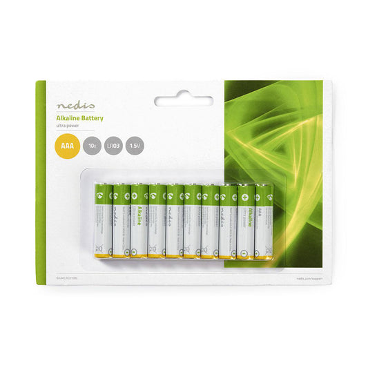 NEDIS AAA ALKALINE BATTERY | 1.50V | AAA | MN2400 | MV2400 | MX2400 | 24A | 1200 | PACK 10 UNITS.