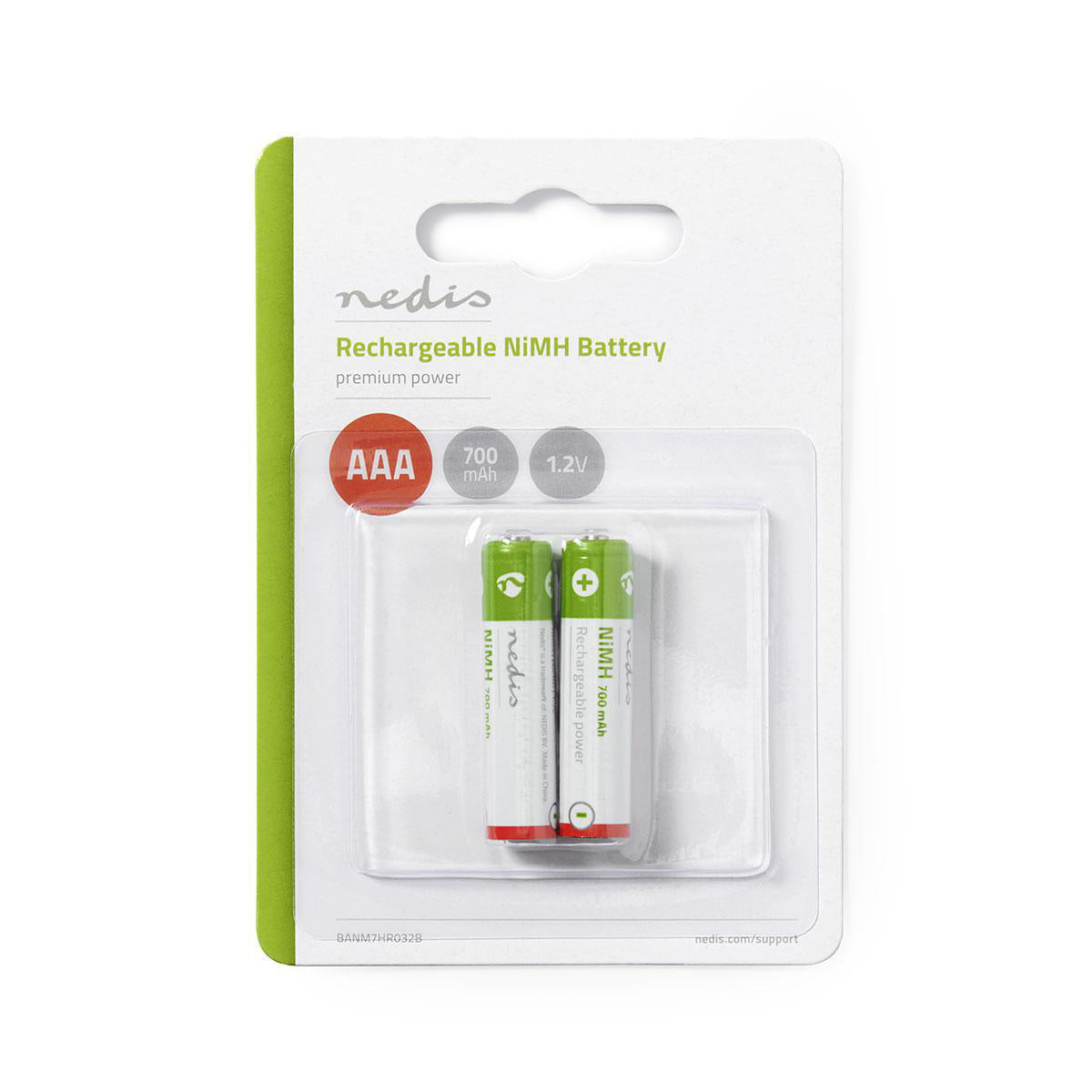 NEDIS RECHARGEABLE NI-MH AAA | 1.20V | AAA | 700MAH | PRELOADED |2 PACK | BLISTER.