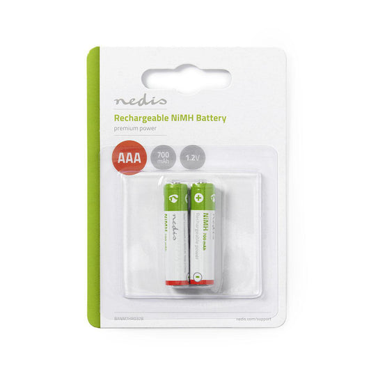 NEDIS RECHARGEABLE NI-MH AAA | 1.20V | AAA | 700MAH | PRELOADED |2 PACK | BLISTER.